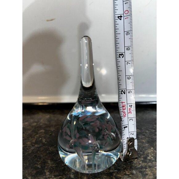 Gibson Signed Pink Flower 1996 Teardrop Paperweight Ring Holder - Picture 4 of 4